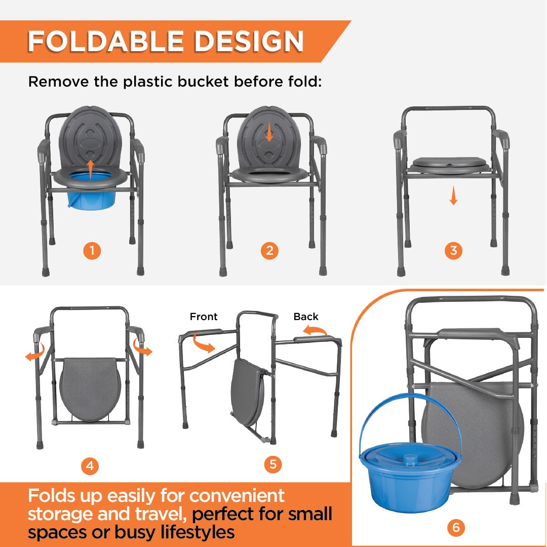 Vissco Comfort Folding Commode Without Castors, Portable Commode Chair for Elderly and Disabled, Toilet Aid for Home and Healthcare