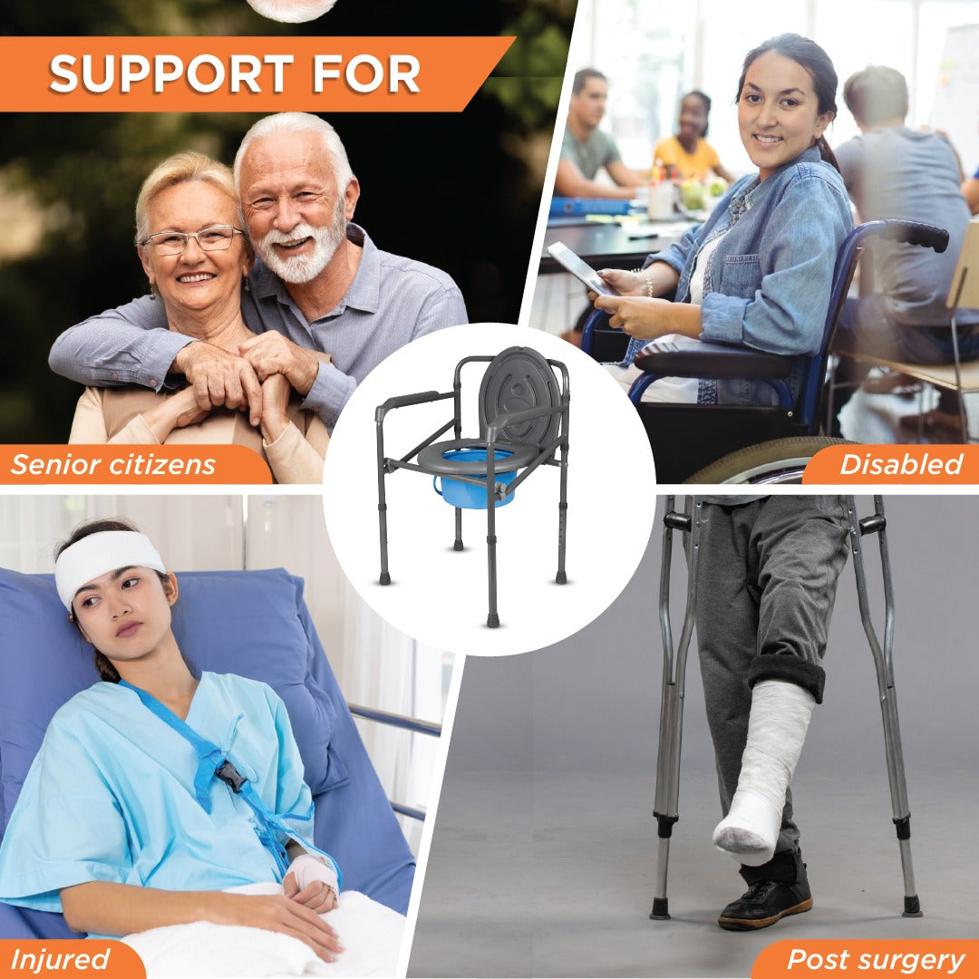 Vissco Comfort Folding Commode Without Castors, Portable Commode Chair for Elderly and Disabled, Toilet Aid for Home and Healthcare