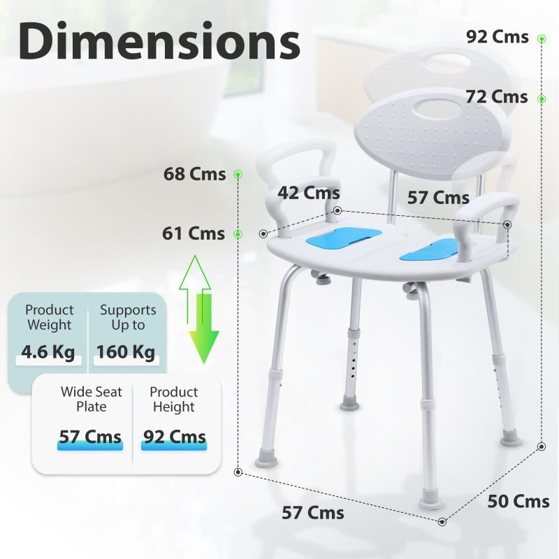 KosmoCare RX122 Shower Bench with Backrest & Armrest – Safe & Comfortable Bathing