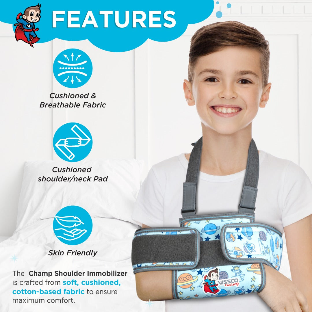 Vissco Champ Shoulder Immobilizer Support for Kids, Stabilizes the Shoulder Injuries, Comfortable & Adjustable for Fractures, Pain Relief & Recovery