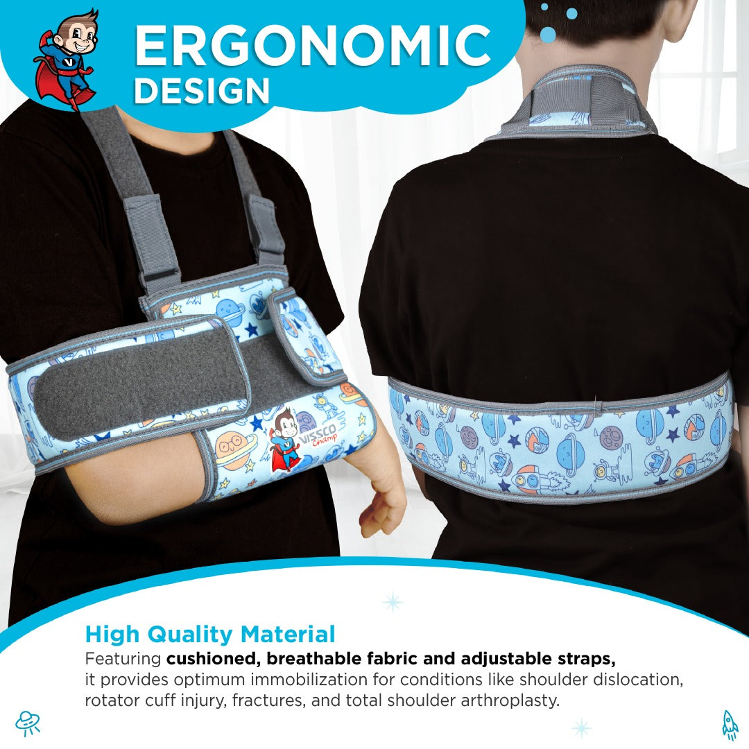 Vissco Champ Shoulder Immobilizer Support for Kids, Stabilizes the Shoulder Injuries, Comfortable & Adjustable for Fractures, Pain Relief & Recovery