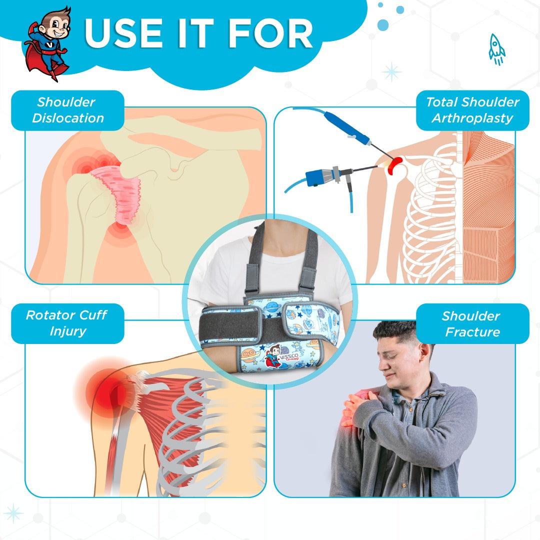 Vissco Champ Shoulder Immobilizer Support for Kids, Stabilizes the Shoulder Injuries, Comfortable & Adjustable for Fractures, Pain Relief & Recovery