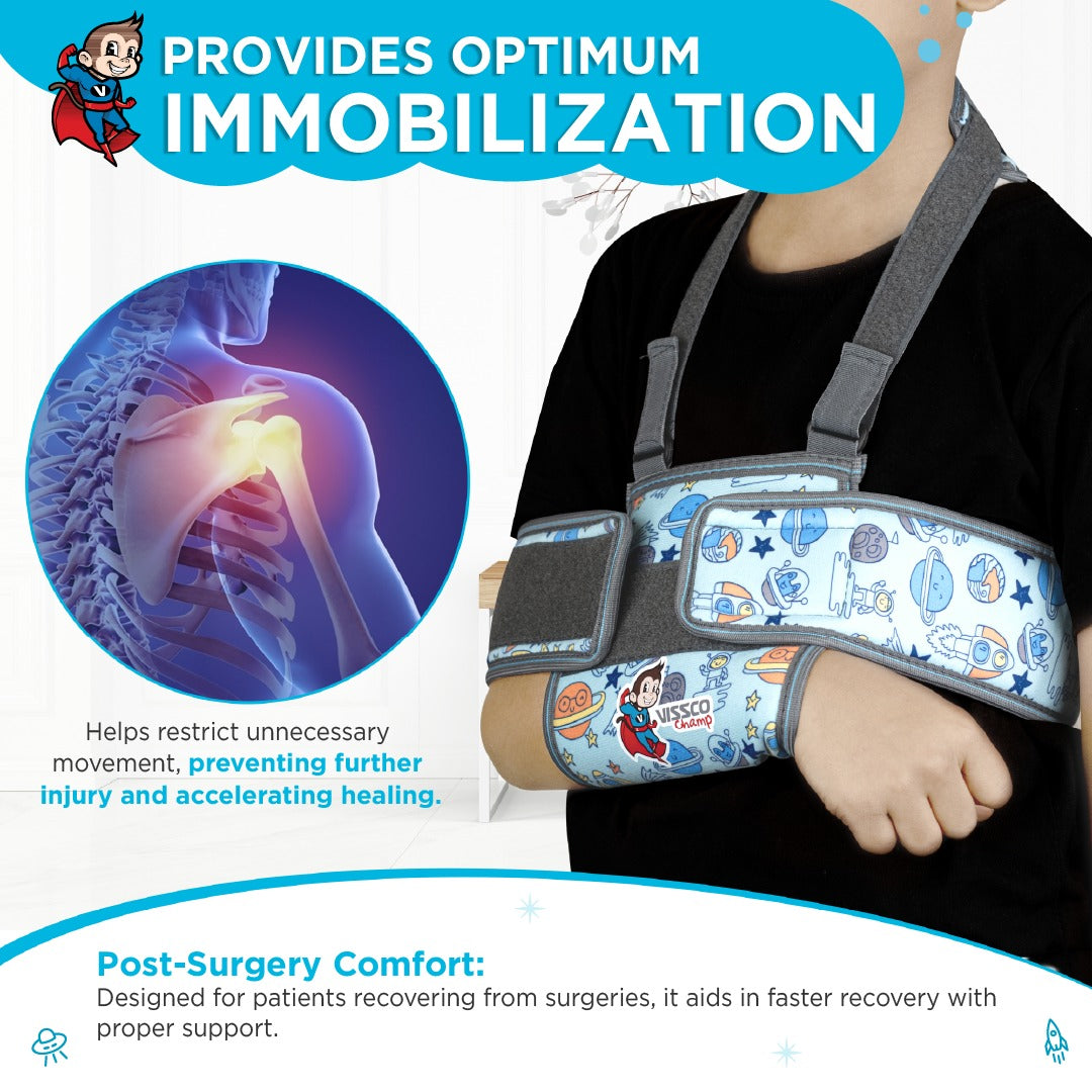 Vissco Champ Shoulder Immobilizer Support for Kids, Stabilizes the Shoulder Injuries, Comfortable & Adjustable for Fractures, Pain Relief & Recovery