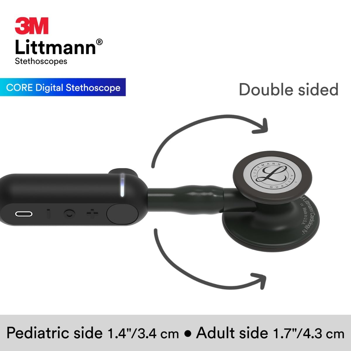 3M™ Littmann® CORE Digital Stethoscope, 8480, Black Chestpiece, Tube, Stem and Headset, 27 inch