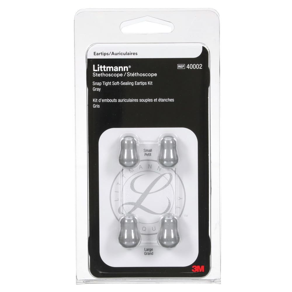 3M™ Littmann® Stethoscope Spare Parts Kit, 40002 Snap Tight Soft-Sealing Eartips, Grey, Large and Small