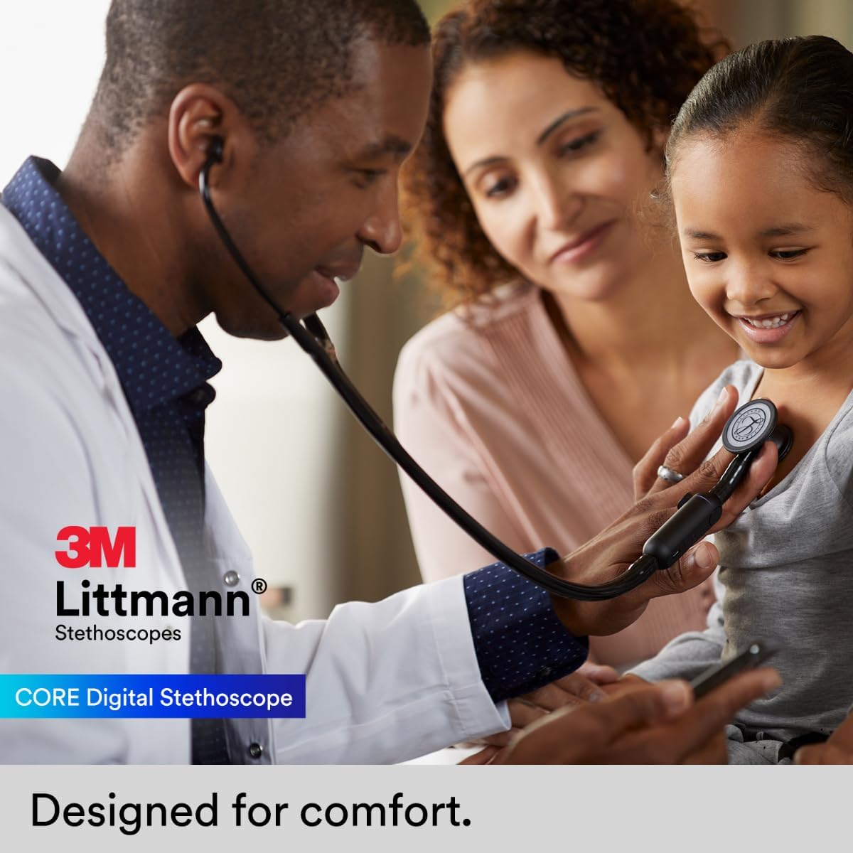 3M™ Littmann® CORE Digital Stethoscope, 8480, Black Chestpiece, Tube, Stem and Headset, 27 inch