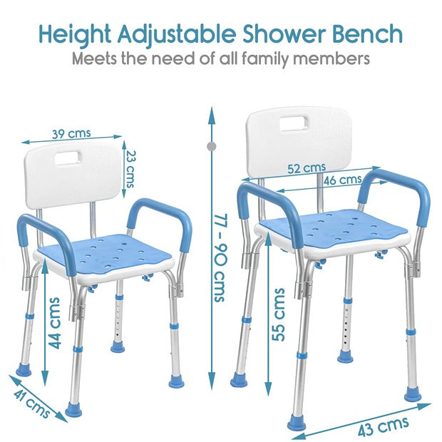 KosmoCare Shower Bench with Back & Detachable Handrest (RX108) - Comfortable & Durable Support for Safety