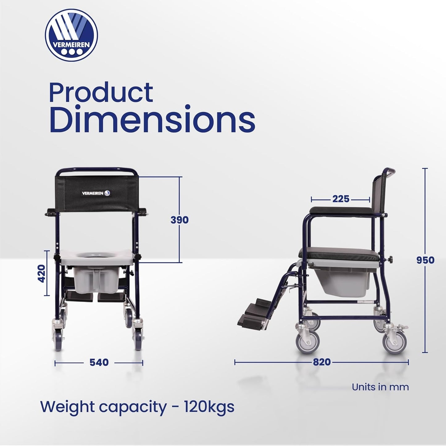 VERMEIREN 139 Commode Chair, Easy-to-Clean, Sturdy Frame, Upto 120Kg Weight Capacity