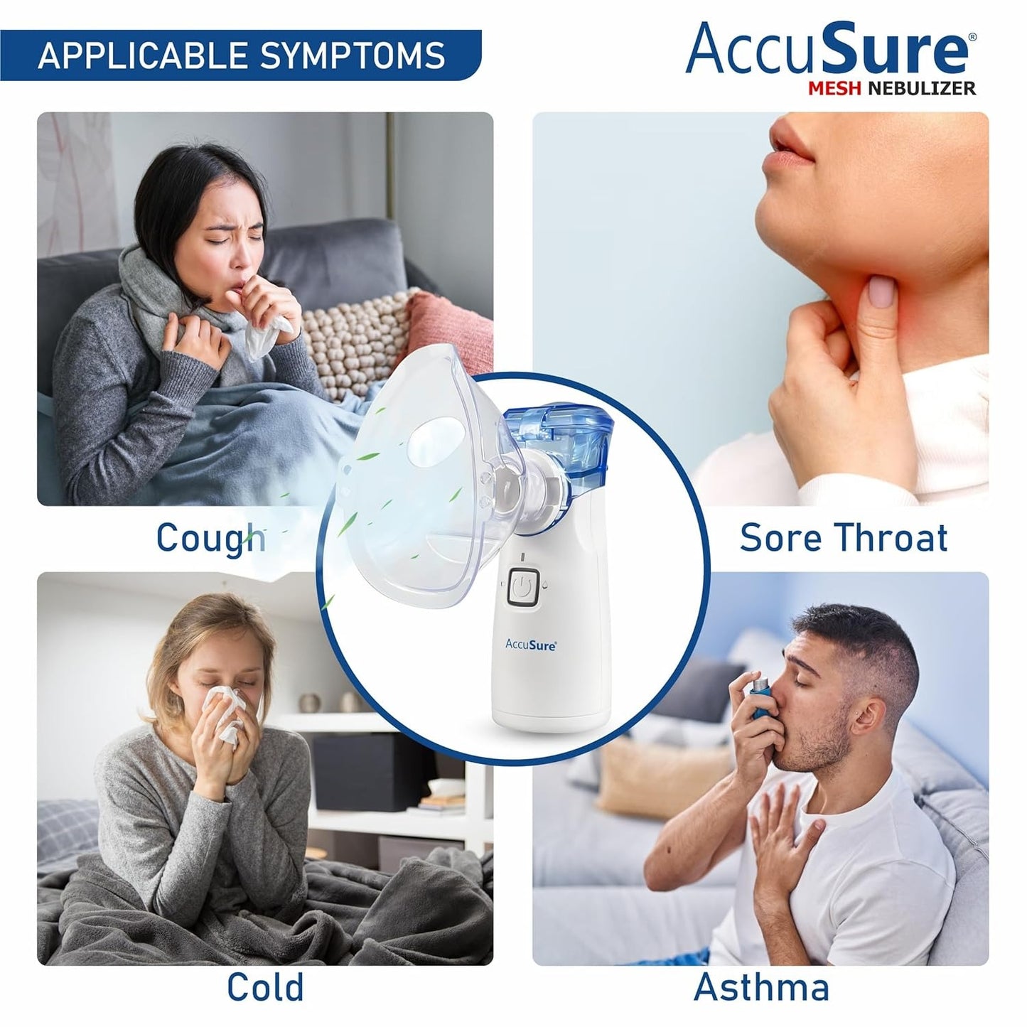 AccuSure Portable Mesh Nebuliser Machine With Box - Handheld Nebuliser Personal Inhalers For Breathing Problems For Travel, Home Daily Use