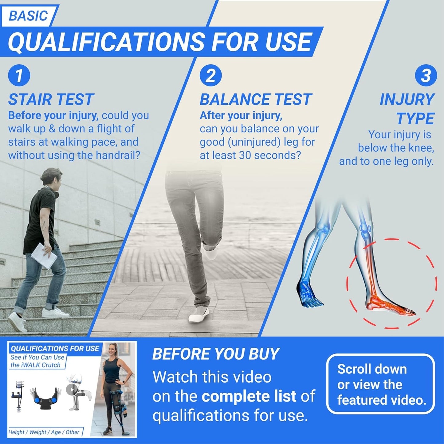 iWalk3.0 The Original Hands Free Knee Crutch - Alternative to Crutches and Knee Scooters