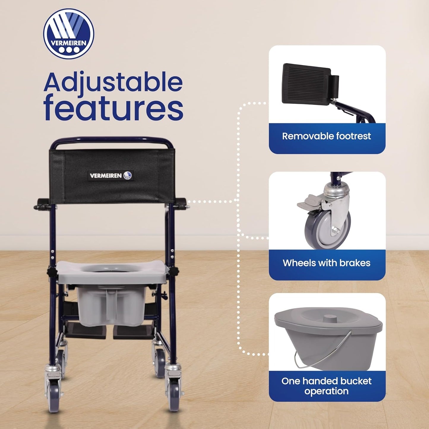 VERMEIREN 139 Commode Chair, Easy-to-Clean, Sturdy Frame, Upto 120Kg Weight Capacity