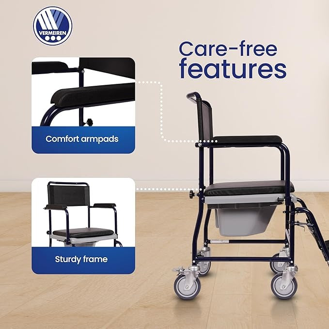 VERMEIREN 139 Commode Chair, Easy-to-Clean, Sturdy Frame, Upto 120Kg Weight Capacity