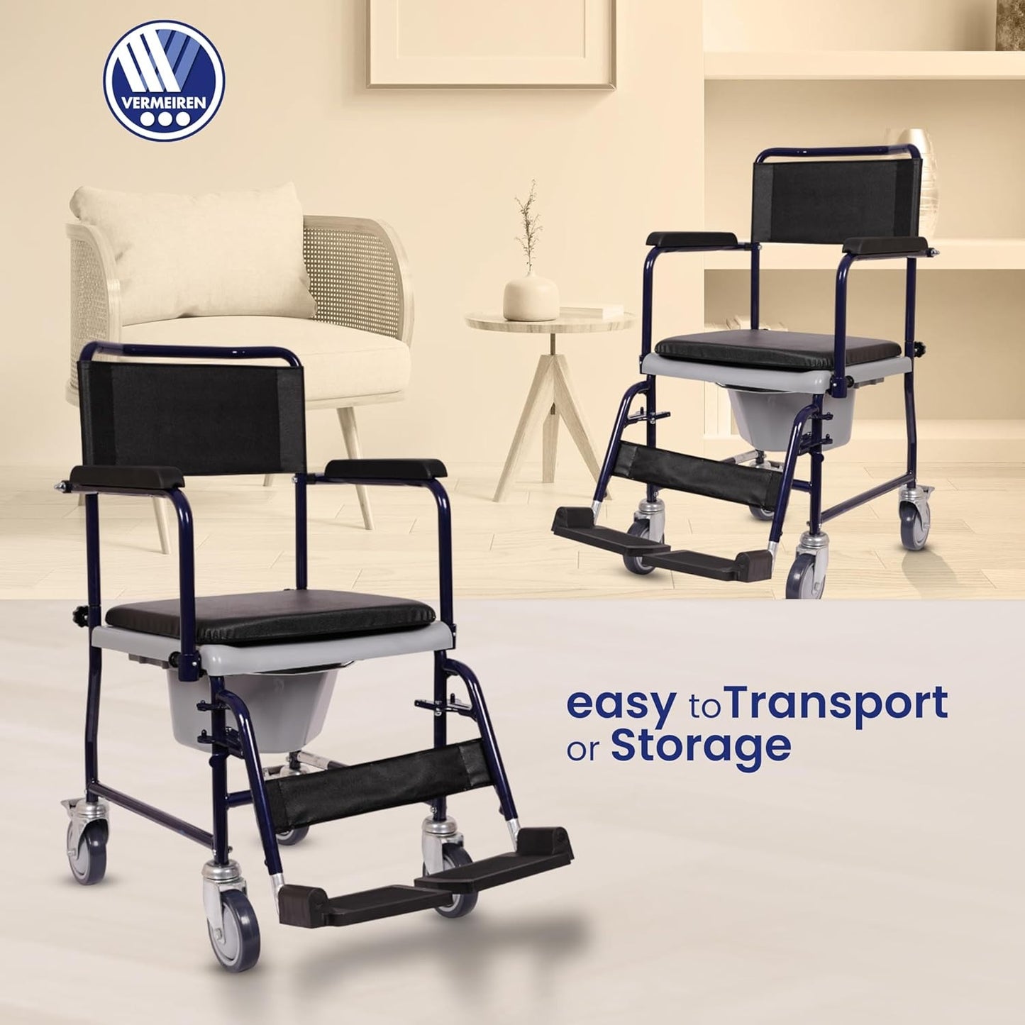 VERMEIREN 139 Commode Chair, Easy-to-Clean, Sturdy Frame, Upto 120Kg Weight Capacity