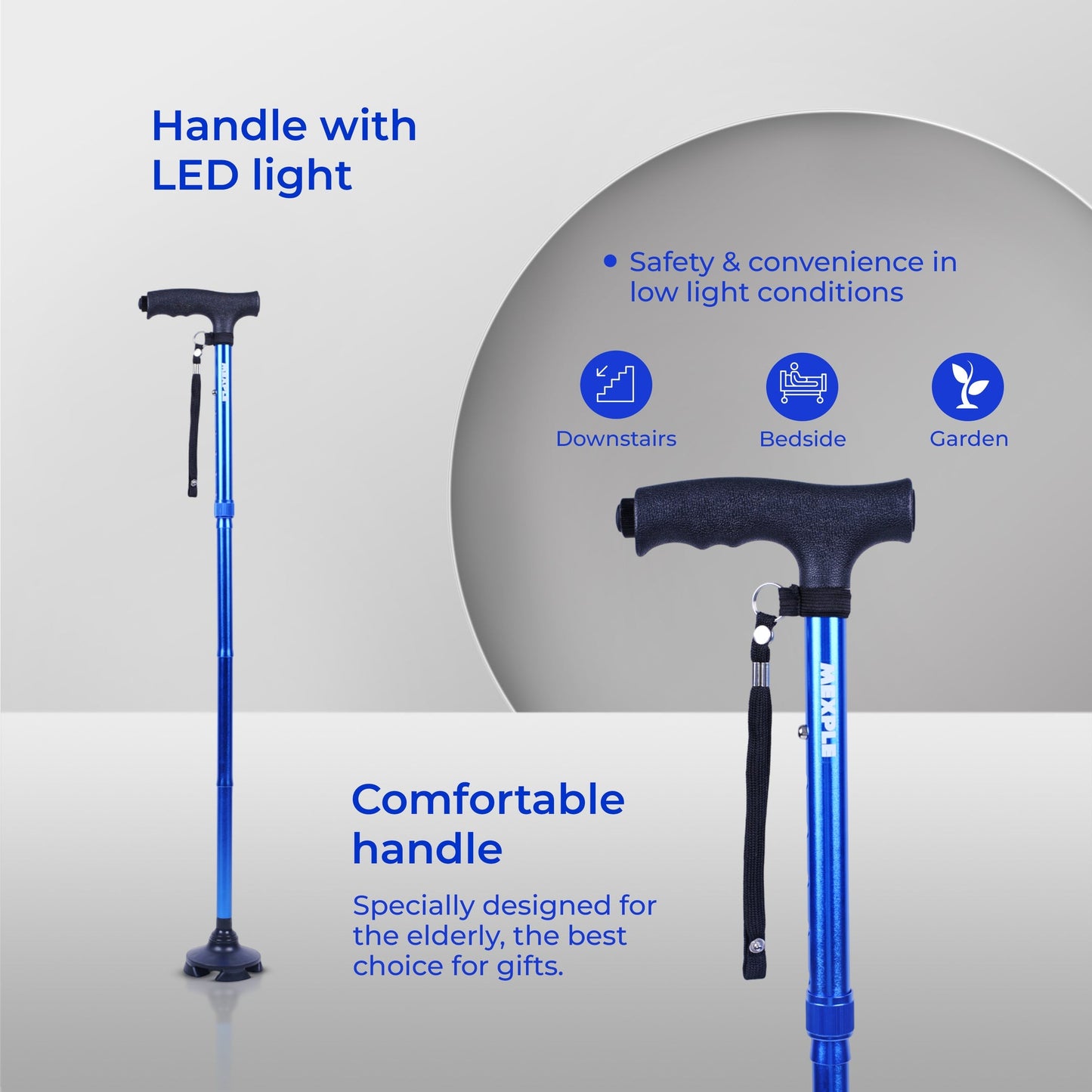 Mexple OnyXled Foldable Walking Stick With Built - In Led Torch