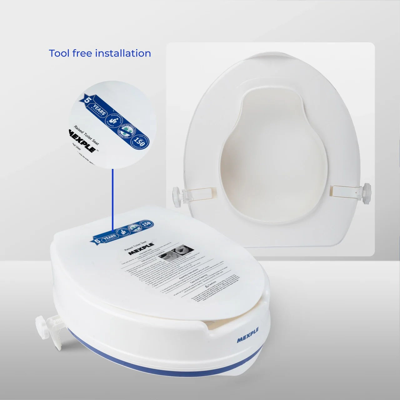 Mexple Raixer4 Elevated Toilet Seat Riser 4inches With 2 Clips