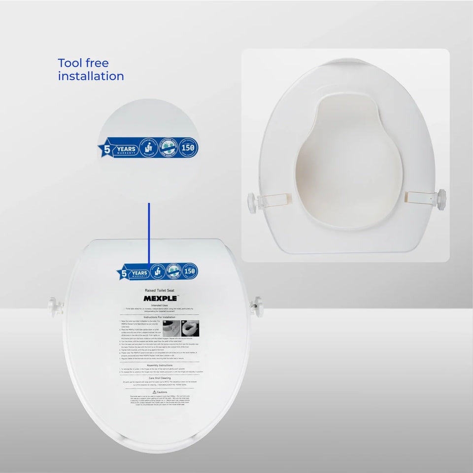 Mexple Raixer6 Raised Toilet Seat Riser 6inches With 2 clips