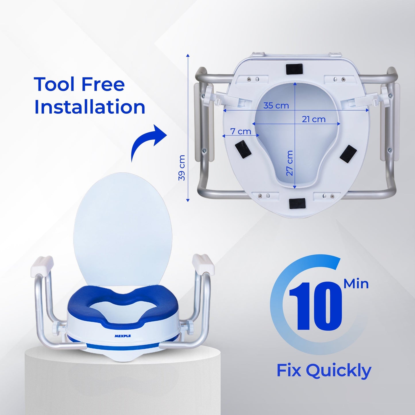 Mexple Raixer 4EXT Raised Toilet Padded Seat & Hand Rest