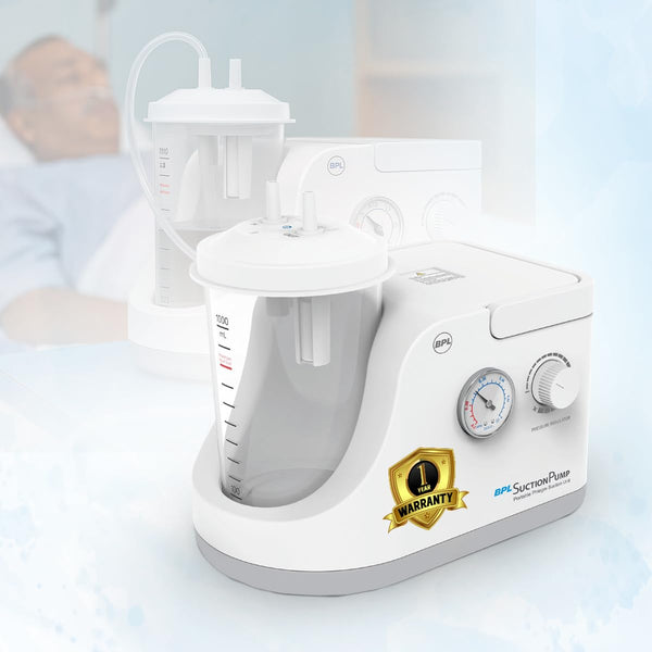BPL Medical Technologies Portable Phlegm Suction Pump Machine with 1L Jar for Home, Clinic, Dentist and Hospital Use - 1 Year Warranty - White