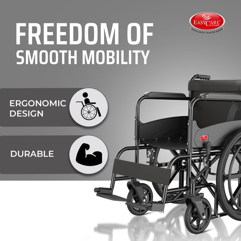 Easycare EC700 Foldable Wheelchair for Old People and Patient, Suitable for Indoor & Travel-Friendly with Adjustable & Comfort Seat Belt with Footrests