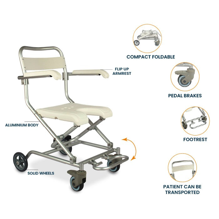 Arrex LA30 Foldable Aluminium Shower Chair With Wheels