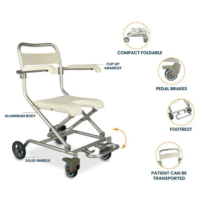 Arrex LA30 Foldable Aluminium Shower Chair With Wheels