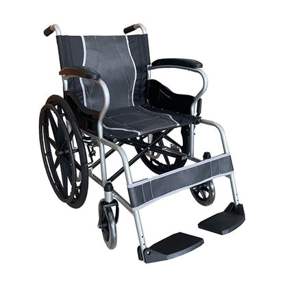 Karma Ryder 2 MS Manual Wheelchair featuring a lightweight, durable frame, comfortable seating, and adjustable footrests for enhanced mobility and support.