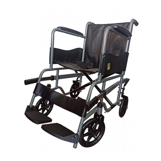 A patient lift wheelchair designed to assist in transferring individuals with mobility challenges. The wheelchair features a sturdy frame with a lift mechanism to gently raise and lower the user. It includes padded seating for comfort, large, smooth-rolling wheels for easy maneuverability, and safety straps for secure support during transfers.