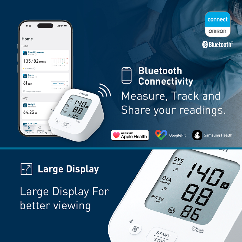 Omron HEM-7183T1-FLIN Automatic Upper Arm Blood Pressure Monitor with Bluetooth, IntelliWrap 360° Accuracy Cuff & Large Display