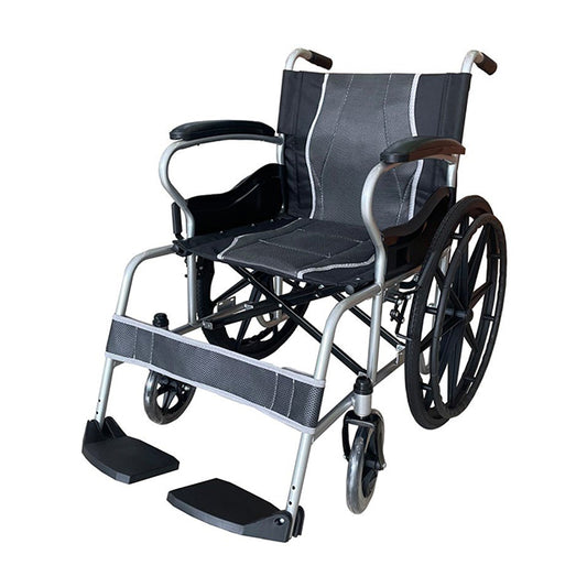 Karma Ryder 2 MS Manual Wheelchair featuring a lightweight, durable frame, comfortable seating, and adjustable footrests for enhanced mobility and support.