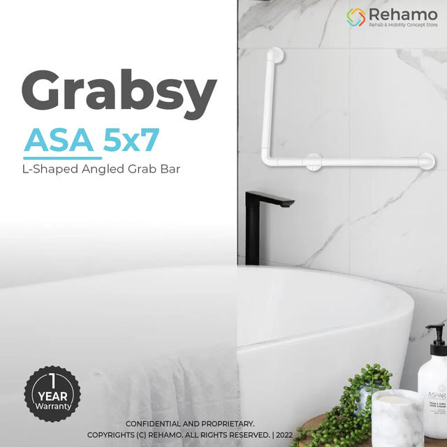 Rehamo Grabsy ASA 5X7 Nylon & Stainless Steel Material Wall-Mounted L-Shaped Angled Grab Bar