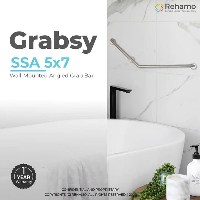 Rehamo Grabsy SSA 5x7 Stainless Steel Material Wall-Mounted L-Shaped Angled Grab Bar