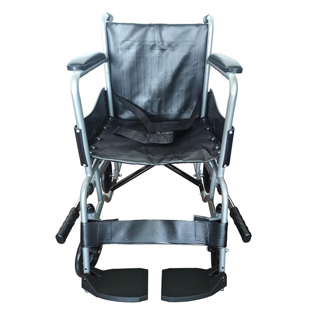 A patient lift wheelchair designed to assist in transferring individuals with mobility challenges. The wheelchair features a sturdy frame with a lift mechanism to gently raise and lower the user. It includes padded seating for comfort, large, smooth-rolling wheels for easy maneuverability, and safety straps for secure support during transfers.