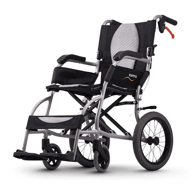 Karma Ergo Light Ultra-Lightweight Aluminium Wheelchair with ergonomic design, adjustable footrests, and compact foldable frame for easy portability and comfort.