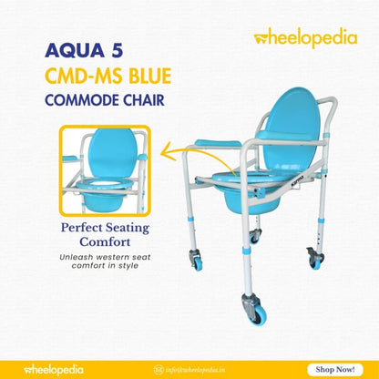 Karma Auqa 5 Steel Foldable Injection Moulded With Wheel Commode Chair