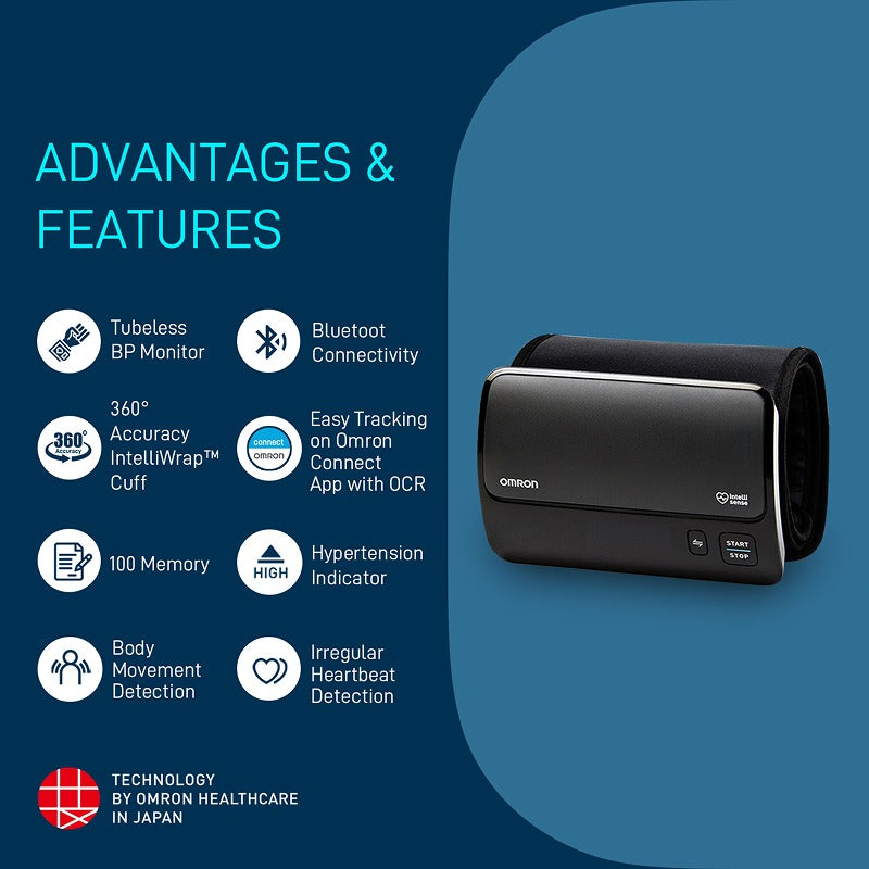 Omron HEM-7600T Smart Elite+ Advanced Tubeless Blood Pressure Monitor with 360° Accuracy IntelliWrap™ Cuff