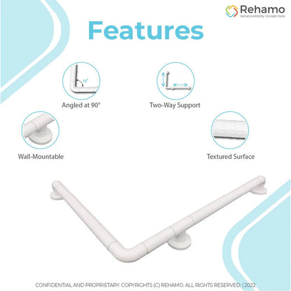 Rehamo Grabsy ASA 5X7 Nylon & Stainless Steel Material Wall-Mounted L-Shaped Angled Grab Bar