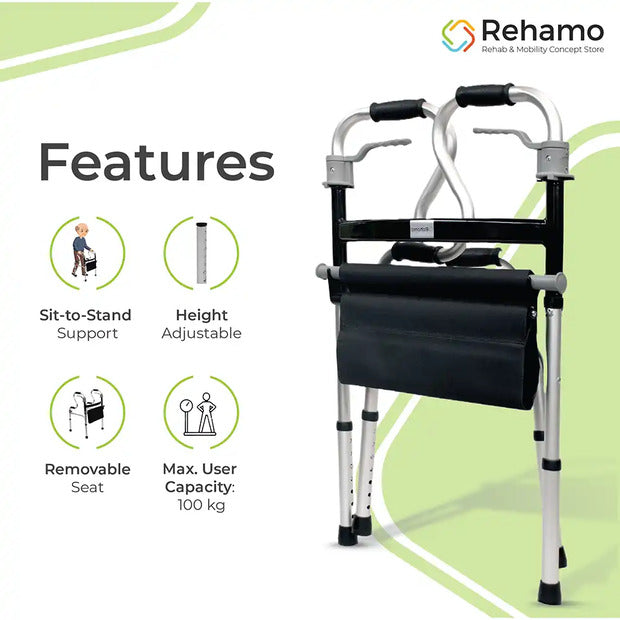 Rehamo Walkie Style F Lightweight Compact Folding Height Adjustable Walker