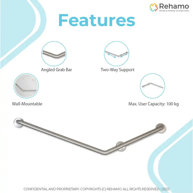 Rehamo Grabsy SSA 5x7 Stainless Steel Material Wall-Mounted L-Shaped Angled Grab Bar