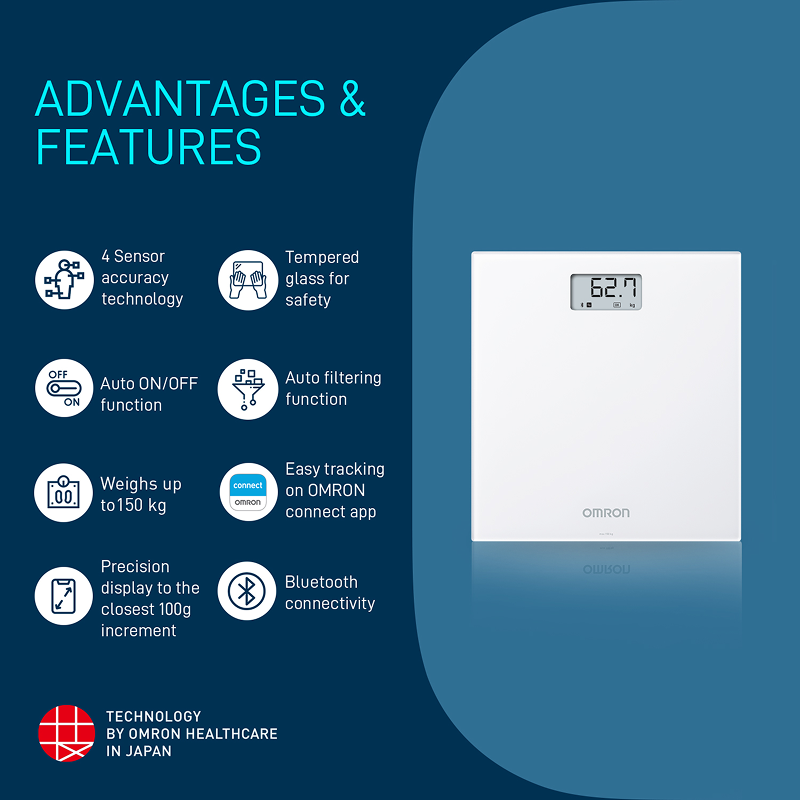 Omron HN-300T2-AP Bluetooth Digital Weighing Scale with Smart Weight Tracking