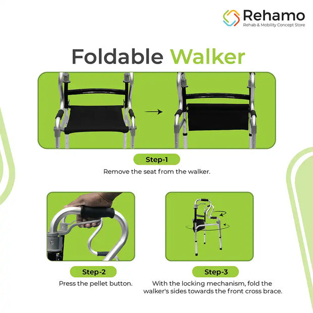 Rehamo Walkie Style F Lightweight Compact Folding Height Adjustable Walker