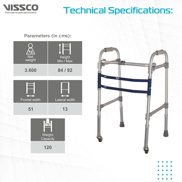 Vissco 2902 Dura Max Aluminium Walker with Wheels On Rent