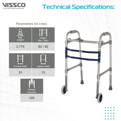 Vissco 2946 Dura Max Aluminium Walker With Straight Big Wheel