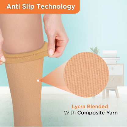Vissco 5701 Medical Compression Stocking - Class 2 Knee Length | Mild Support | Improves Blood Circulation | Swollen | Tired | Aching Legs (Beige)