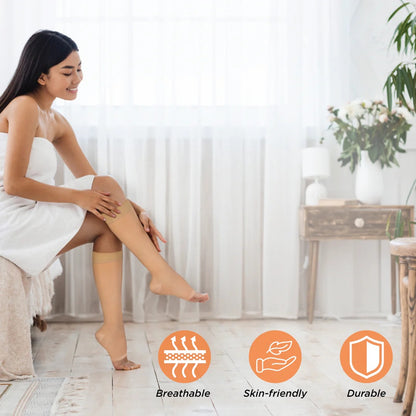 Vissco 5701 Medical Compression Stocking - Class 2 Knee Length | Mild Support | Improves Blood Circulation | Swollen | Tired | Aching Legs (Beige)