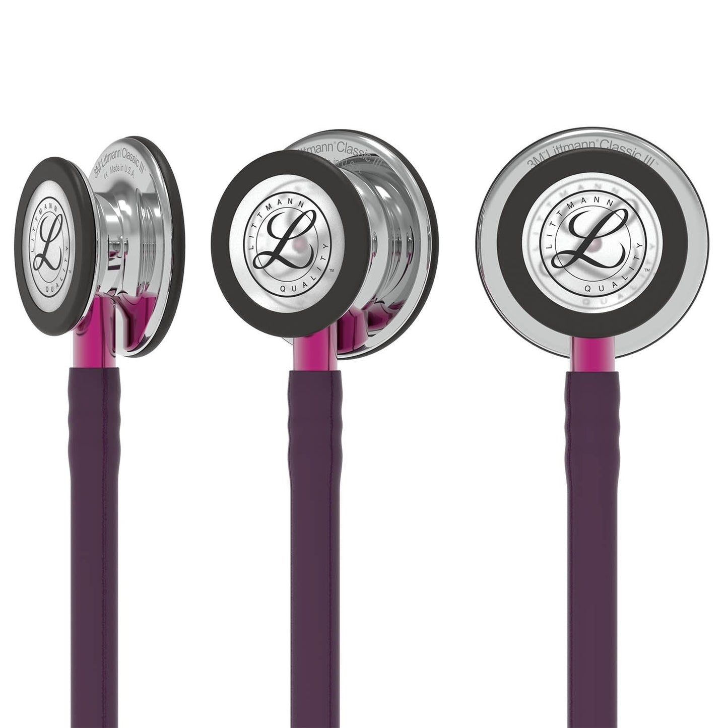 3M™ Littmann® Classic III™ Stethoscope, 5960 Mirror Finish Chestpiece,Plum Tube, Pink Stem and Smoke Headset
