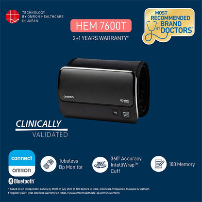 Omron HEM-7600T Smart Elite+ Advanced Tubeless Blood Pressure Monitor with 360° Accuracy IntelliWrap™ Cuff