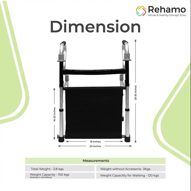 Rehamo Walkie Style F Lightweight Compact Folding Height Adjustable Walker