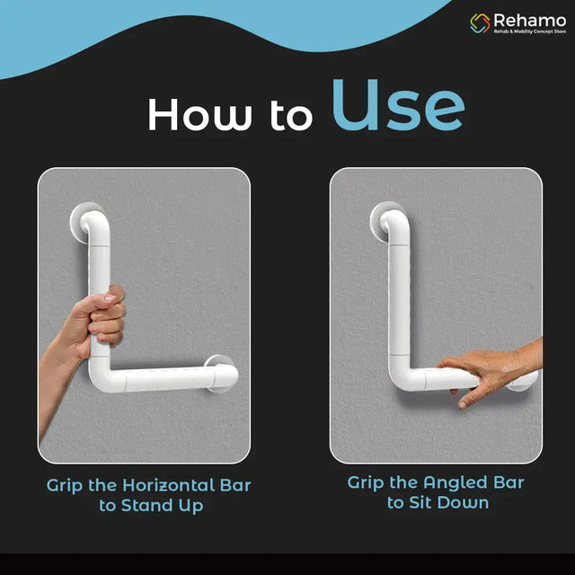 Rehamo Grabsy 90Degree Nylon Stainless Steel Angled Grab Bar 30X30(CM)