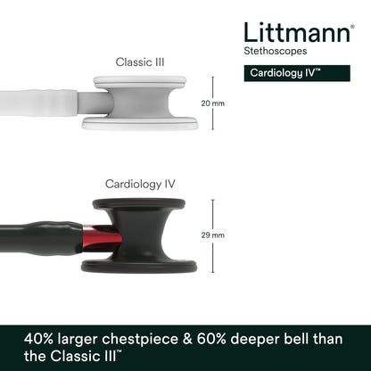 3M™ Littmann® Cardiology IV™ Stethoscope, 6200, Black-Finish Chestpiece, Black Tube, Red Stem, 27 in, 3 Each/Case