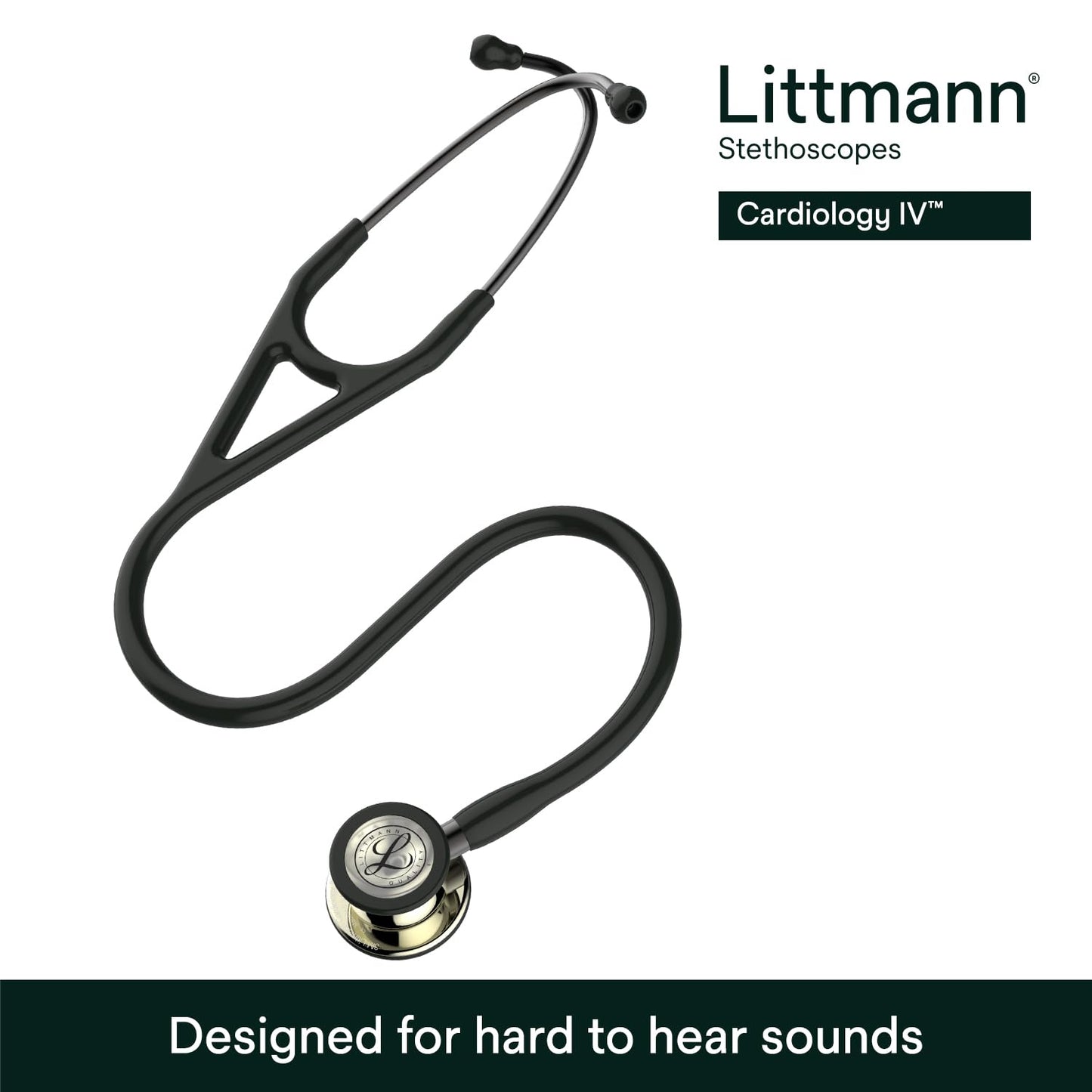 3M™ Littmann® Cardiology IV™ Stethoscope, 6179, Champagne-Finish Chestpiece, Black Tube, Smoke Stem, 27 in, 3 Each/Case